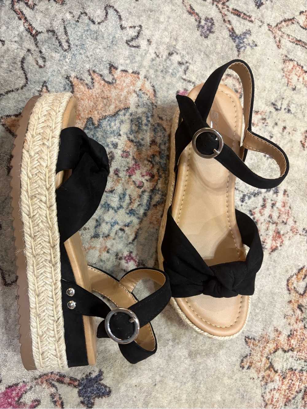 Soda Black Knotted Espadrille Platform Slingback Sandals